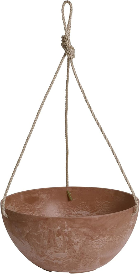 Root & Vessel Self Watering Hanging Planter for Indoor or Outdoor Plants, Unique Marbled Hanging Basket Made of Eco-Friendly Blend of Stone & Plastic, Rust, 10"