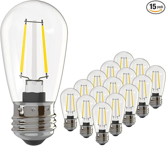 Banord 15 Pack Dimmable 2W S14 Replacement LED Bulbs, 2200K Waterproof Outdoor String Lights Vintage LED Filament Bulb, Shatterproof E26 Screw Base Edison LED Light Bulbs