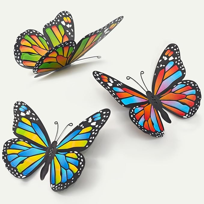 EOORAU 3D Metal Butterfly Wall Decor, Double-sided Pattern Metal Butterflies Wall Hanging Sculpture Decor for Outdoor Fence Patio Yard Garden Tree Decorations, Housewarming Gift