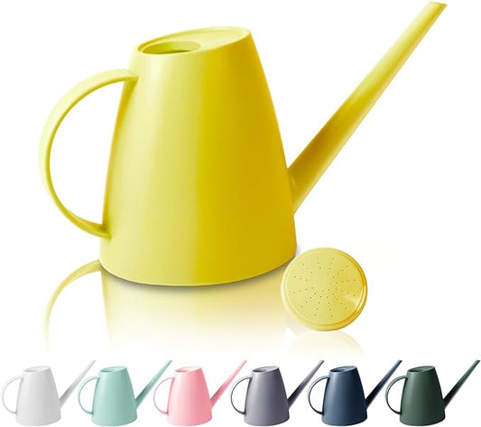 Watering Can for Indoor Outdoor Plants, Modern Small Watering Cans with Removable Nozzle, Long Spout Watering Can for Indoor Bonsai Plants Garden Flowers 1/2 Gallon 1.8L 60OZ (Yellow)