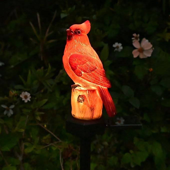 Cardinal Garden Decor Red Bird Figurine Memorial Solar Light Outdoor Stake Patio Yard Art Lawn Ornaments Porch Cute Christmas Decorations Outside Mom Grandma Women