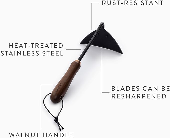 Barebones Triangle Hoe - Stainless Steel Hoe - Japanese Gardening Tools for Weeding, Long Handle and Hand Hoe (Walnut/Black)