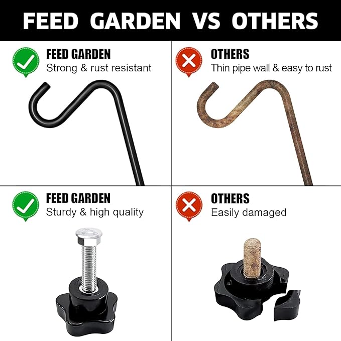 FEED GARDEN [Upgrade Version 2 Pack Bird Feeder Hanger Adjustable 43 Inch Deck Hooks for Railing 360 Degree Swivel Heavy Duty Hanging Hooks for Bird Feeders Wind Chimes