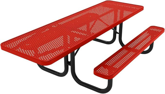 Coated Outdoor Furniture Heavy-Duty Portable ADA-Compliant Outdoor Picnic Table, Punched Steel Patio Dining Furniture Made in America (8ft Rectangular, One-Side Handicap, Red)