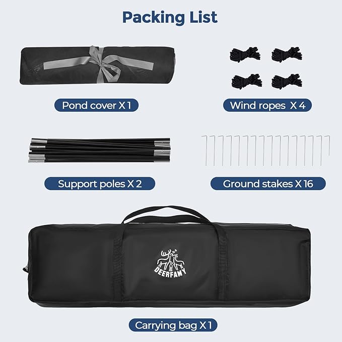 DEERFAMY Pond Net Dome, 10×14 FT Pond Cover with 2 Doors, Pond Mesh Tent with 4 Ropes, 16 Stakes, and Fiberglass Poles, Pond Netting for Koi, Outdoor Ponds, Pool and Gardens, Black