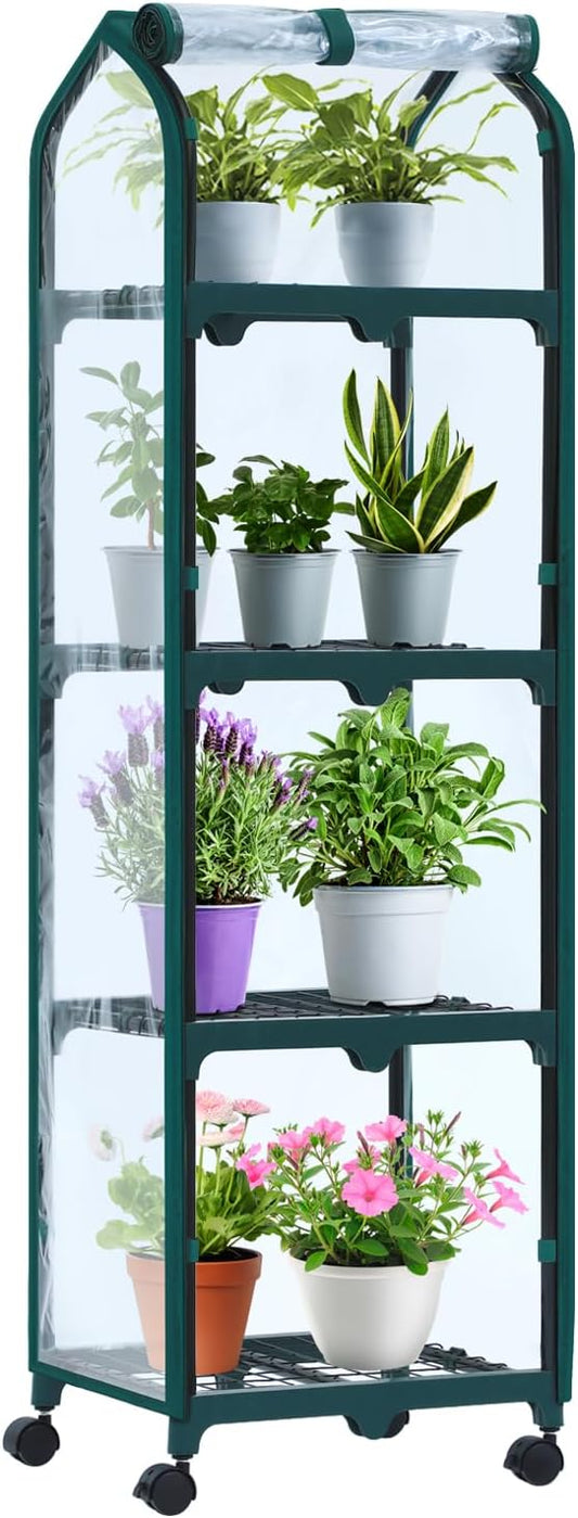 Ohuhu Mini Greenhouse for Indoor Outdoor, Small Plastic Plant Green House with Locking Wheels Portable Greenhouses with Durable Cover for Seedling, Ideal Gardening Gifts for Women Men Transparent