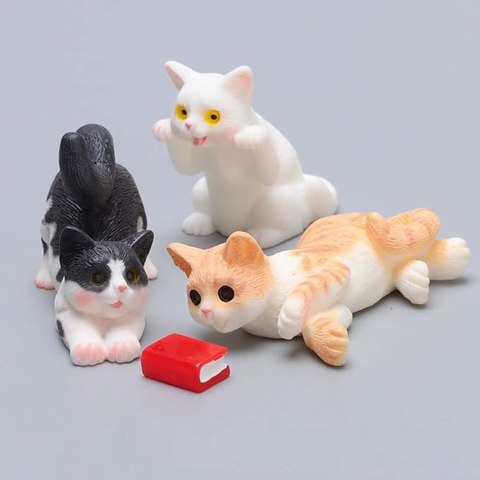 CLYTTE Miniature Cat Figurines for Cat Lovers, Lovely Cute Small Cat Figures Decor, Fairy Garden Tiny Kitten Statue Set Succulent, Mini Terrarium Animal Statues Ornaments for Home Decoration
