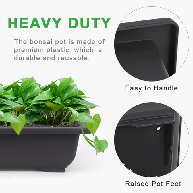 GROWNEER 6 Pack 9 Inch Bonsai Pots with Drainage Humidity Trays, Bonsai Tree Training Kits with 1 Repotting Mat, Plant Container Planter Growing Pot for Garden Outside Indoor