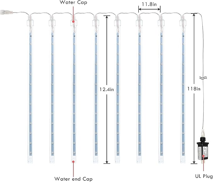 2-Pack Meteor Shower Christmas Lights Outdoor Decorations, Extendable Tree Lights Waterproof 16 Tubes 384 LEDs Falling Rain for Holiday Outside Decor Yard House Xmas Tree (Cool White)