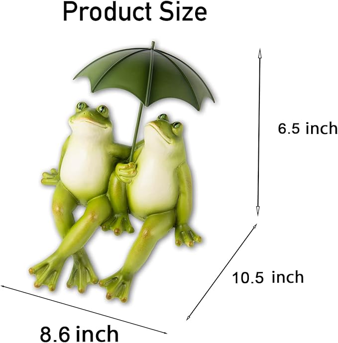 Couple Frogs Outdoor Statue - Frogs Decor Resin Happy Couple Hold an Umbrella Garden Statue Frog Garden Décor for Patio Yard Lawn Porch Gardening Décor 8.5" x 11" x 6.5"