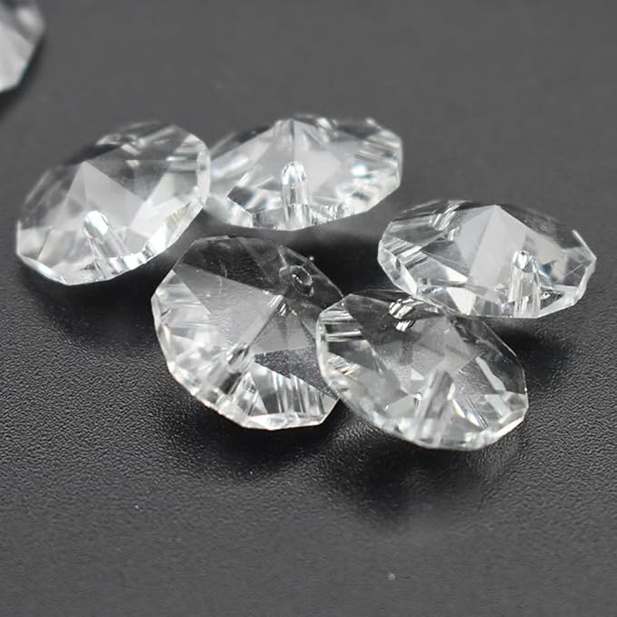 200Pcs/Set 14MM Transparent K9 Crystal Beads Chain Refraction Glass Chandelier Part Prisms Octagonal Beads Home Decor
