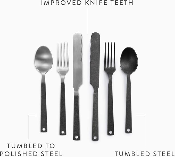 Barebones Flatware Silverware Set - Formal Polished Camping Utensils - Stainless Steel Cutlery Set of 6 - Camping Utensil Set with Forks, Knives, and Spoons (Silver)