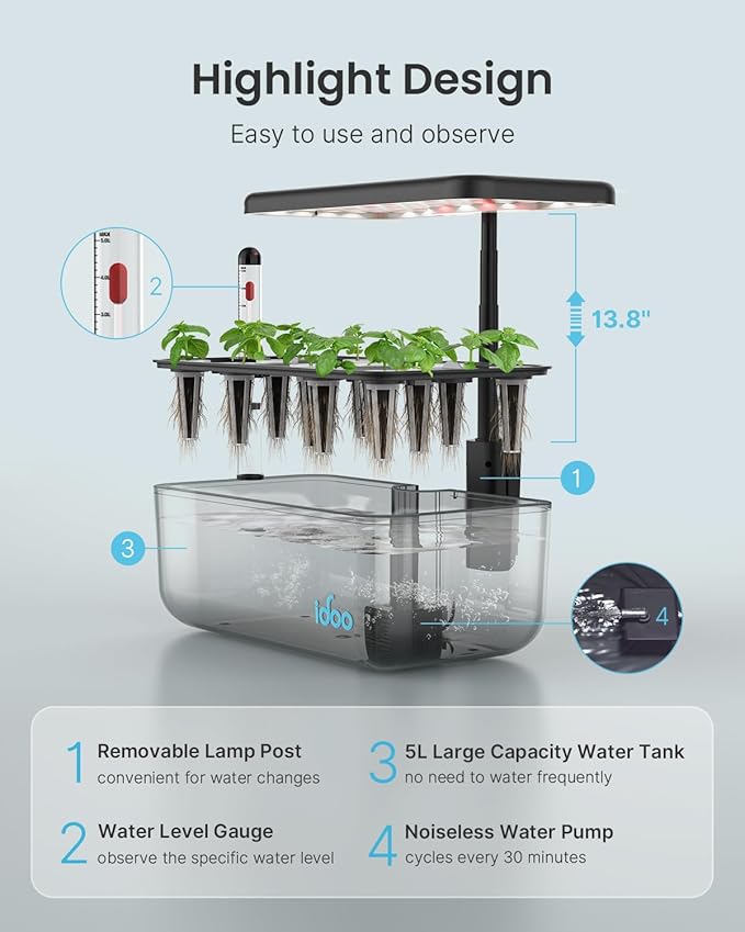 iDOO Hydroponics Growing System Kit 12 Pods, Christmas Gifts Gardening Gifts for Women Mom Dad Kids, Indoor Herb Garden with LED Grow Light for Home School, Indoor Plants Good for Mental Health