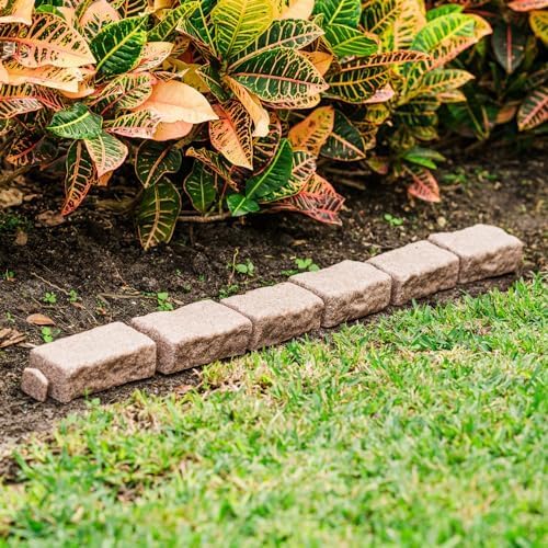 Beuta Landscape Edging | Garden Edging Border | Faux Stone Bricks for Lawn edging, Flower beds, Pathways & Yard Edging– 40 Packs | Each Section Has 6 Bricks 48"L x 4"W x 2.25"H |120 Spikes|Cobblestone