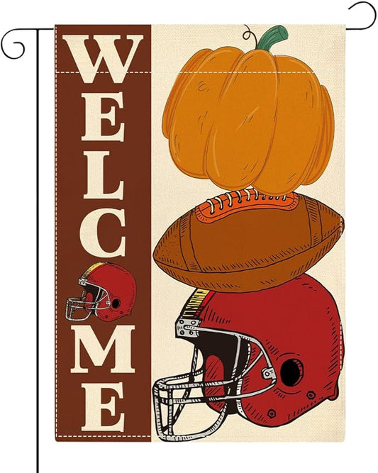 Fall Welcome Garden Flag Autumn Pumpkin Football Garden Flag 12x18 inch Double Sided Fall Thanksgiving Flags for Yard Outdoor Front Door (Flay 1803)