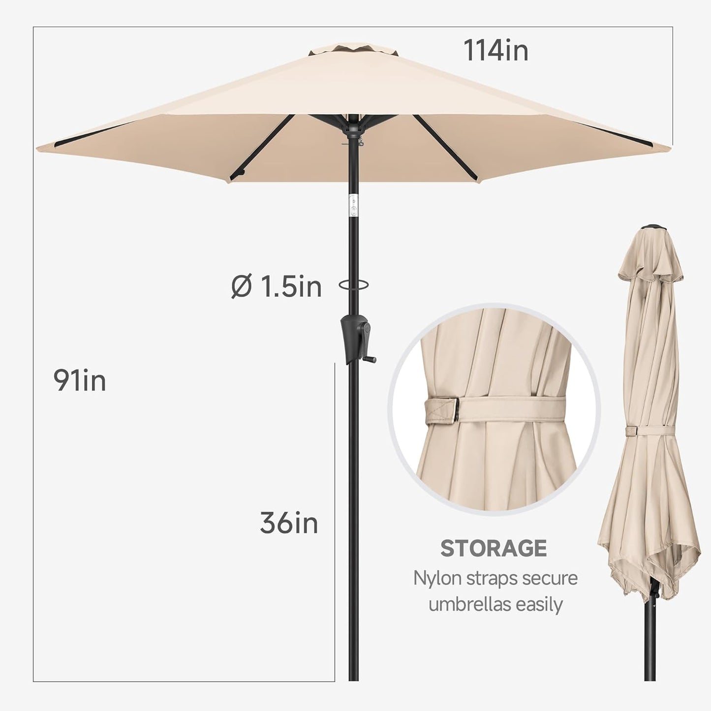 FLAME&SHADE 10ft Patio Umbrella - Outdoor Umbrella with 6 Sturdy Ribs, Push Button Tilt and Crank, UV Protection Table Market Umbrella for Pool, Porch，Garden, Deck, Backyard (Beige)