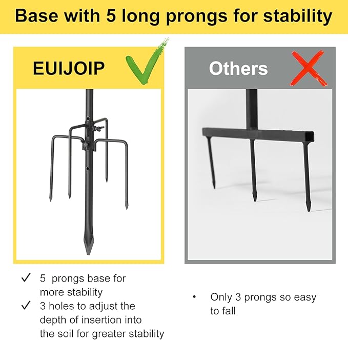 Decorative Shepherd Hooks for Garden, 94 Inch Weather-Resistant Steel – 5 Fork Base Design for Hanging Flower Baskets, Wind Chimes, String Lights – Elegant Scroll Top – Black