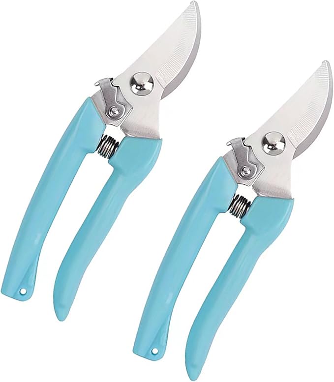 2pcs Garden Flower Shears Pruning Shears 6.9 inches Scissors Heavy Duty Plant Scissors for Cutting Flowers, Trimming Plants, Bonsai, Fruits Picking (Blue Handle 2pcs)
