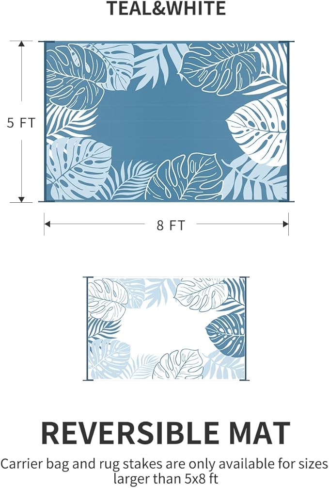 COCOER Tropical Outdoor Rug 8x10 Reversible-Waterproof Patio Rug-Quick Dry Outdoor Carpet-Outdoor Area Rugs Indoor Outdoor Rugs-Outside Rug Patio Decor for Porch Deck Balcony Backyard