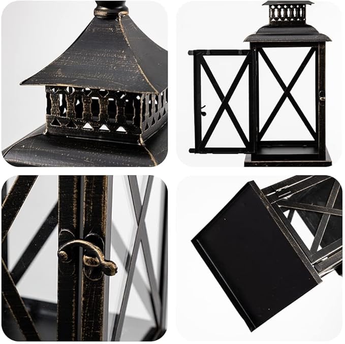 DECORKEY Lantern Decorative Indoor & Outdoor, Large Hanging Candle Lanterns Home Decor, Vintage Metal Candle Holders for Front Porch Patio Wedding Party, Halloween Christmas Decorations (Black)