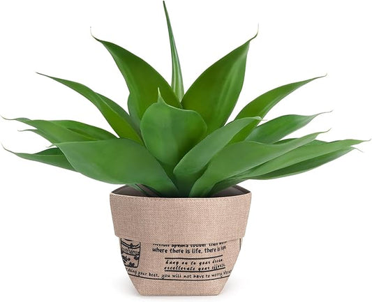 Velener Fake Agave with Burlap Bag, Artificial Plant Outdoor Agave - Fake Plants for Indoor and Outdoor Decor(16 Inch)
