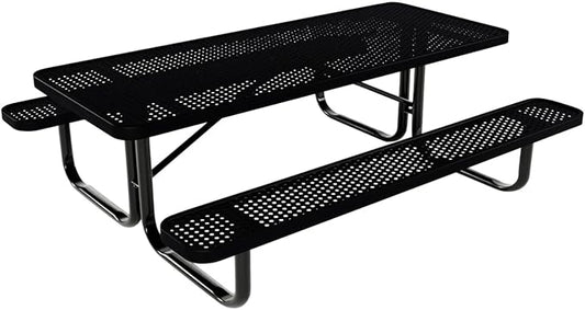 Coated Outdoor Furniture Heavy-Duty Portable Outdoor Kids Table, Punched Steel Kids Picnic Table, Commercial-Grade Picnic Table, Made in America (6ft Rectangular, Childrens, Black)