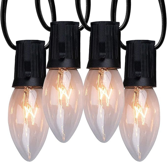 C9 Christmas String Lights Outdoor 100ft Vintage Christmas Tree Lights for Indoor Outdoor Roofline Patio Room Holiday Party Backyard Xmas Decoration, Black Wire, 100+4 Bulbs, Not Connectable