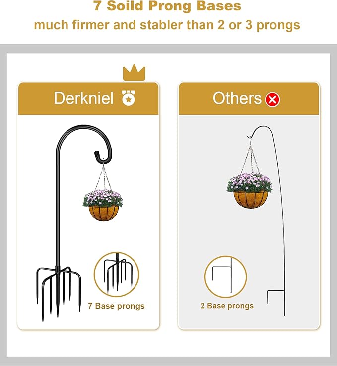 Shepherd Hook 60 Inch Tall Heavy-Duty Metal Garden Hanging Pole Stake for Bird Feeder Pole Plant Baskets, Black (2 Pack)