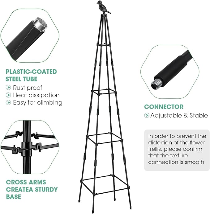 2 Pack Garden Obelisk Trellis for Climbing Plants Outdoors, 65 Inch Rustproof Plant Stand Climbing Support with Adjustable Heights for Indoor Potted Plants, Vines, Flowers Stands, Vegetables
