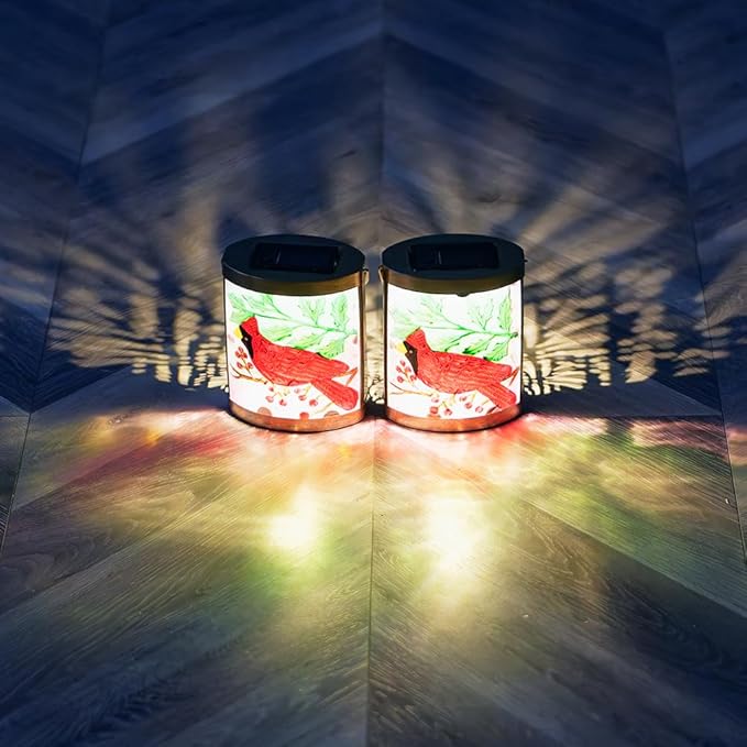 2 Pack Cardinal Solar Lanterns Outdoor Waterproof, Hanging Tabletop Solar Lantern for Garden Yard Patio