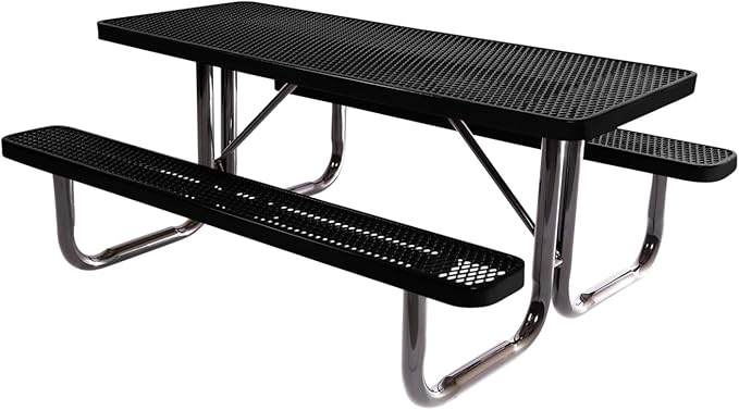 Coated Outdoor Furniture Heavy-Duty Portable Outdoor Picnic Table, Thermoplastic Coated Expanded Metal Commercial-Grade Patio Dining Furniture Made in America (6ft Rectangular, Textured Black)