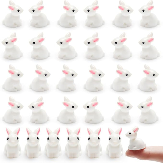 Exasinine 100Pcs Rabbit Miniature Figurines Easter Bunny Mini Rabbits Bunny Figurine Mini Resin Animals Fairy Garden Miniature Ornaments for Easter Egg Fillers Dollhouse Cake Home DéCor