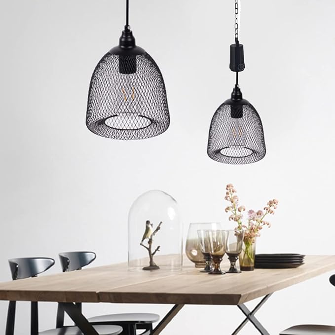 Battery Operated Hanging Light with 6 Hours Timer, Outdoor Indoor Decorative Lantern Chandelier Pendent Haning Metal Black Hanging Lamp Backyard Decor for Patio Bar Yard Garden Porch Home