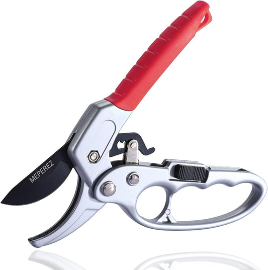 Ultra Sharp Germany Steel Pruning Shears - Cuts 3X Easier, Weak Hand Arthritis Snips, Rust-Resistant, Effortlessly 1-Inch Cut Capacity Garden Scissors, Ergonomic Handle (Red)