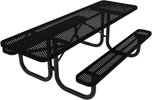 Coated Outdoor Furniture Heavy-Duty Portable ADA-Compliant Outdoor Picnic Table, Punched Steel Patio Dining Furniture Made in America (8ft Rectangular, Both-Side Handicap, Black)