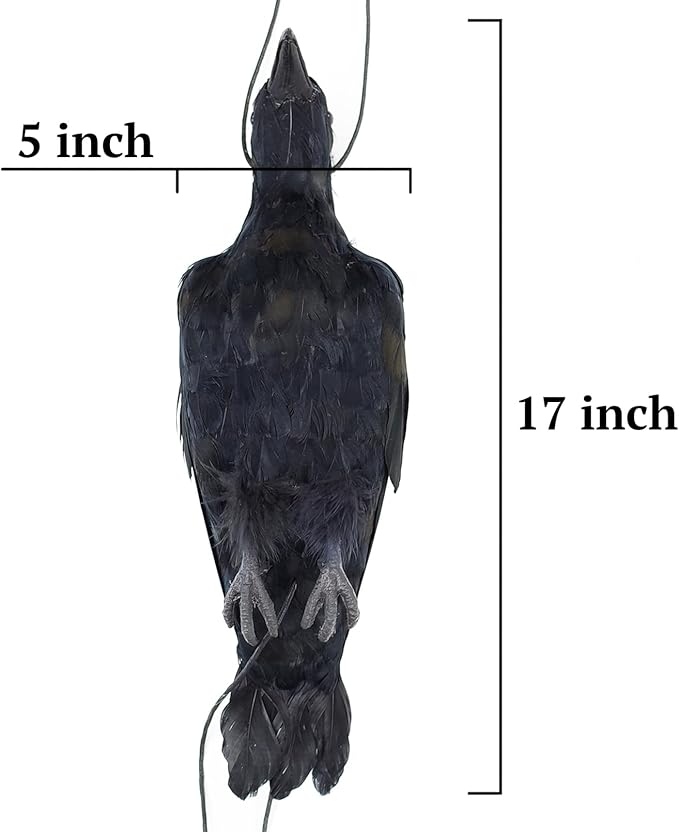 Etistta 17 inch Realistic Hanging Dead Crows Decoy Lifesize Extra Large Black Feathered Crow