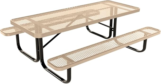 Coated Outdoor Furniture Heavy-Duty Portable Outdoor Kids Table, Expanded Metal Kids Picnic Table, Commercial-Grade Picnic Table, Made in America (6ft Rectangular, Childrens, Tan)