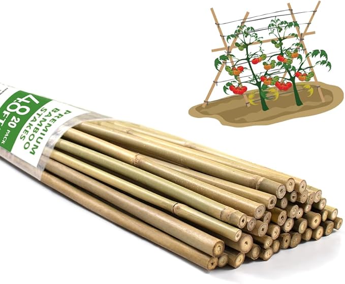 Bamboo Stakes,4.8FT Natural Bamboo Garden Stakes,BOVITRO 20Pcs Bamboo Plant Stakes,Bamboo Sticks for Tomato,Beans,Vegetable and Climbing Plants