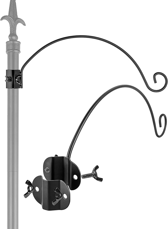 iBorn Bird Feeders Hangers for 1” Pole Stand Station Outdoor Hanging Hooks for Humming Bird Feeders for Outside Plant Hanger Hook Bracket Kit 12.2 Inch Long Metal Hooks for 1 Inch Pole, Pack of 4