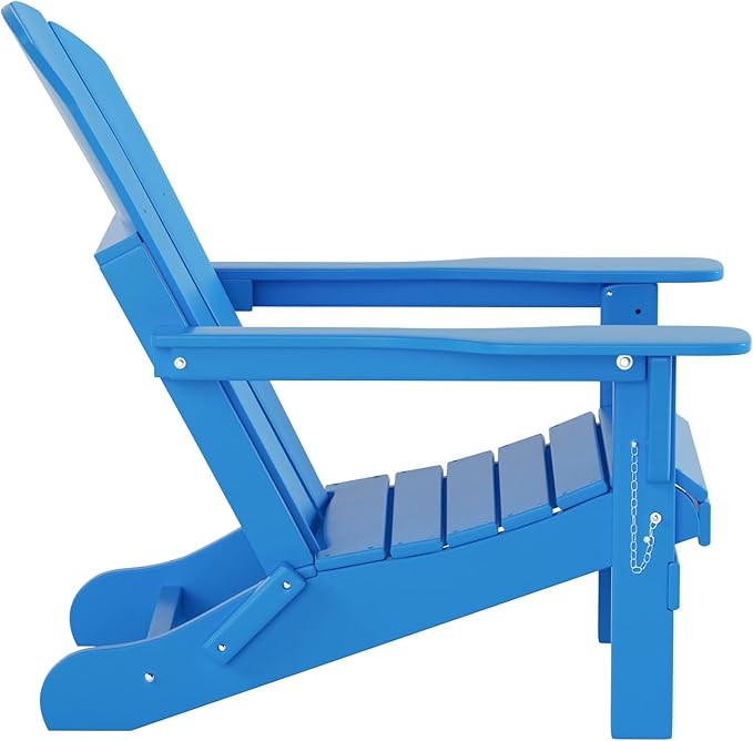 WO Home Furniture Adirondack Chair Table Set of 2 PCS Outdoor Folding Chair w Side Table Weather/UV Resistant for Lawn, Garden, Bon Fire, Balcony (Pacific Blue)