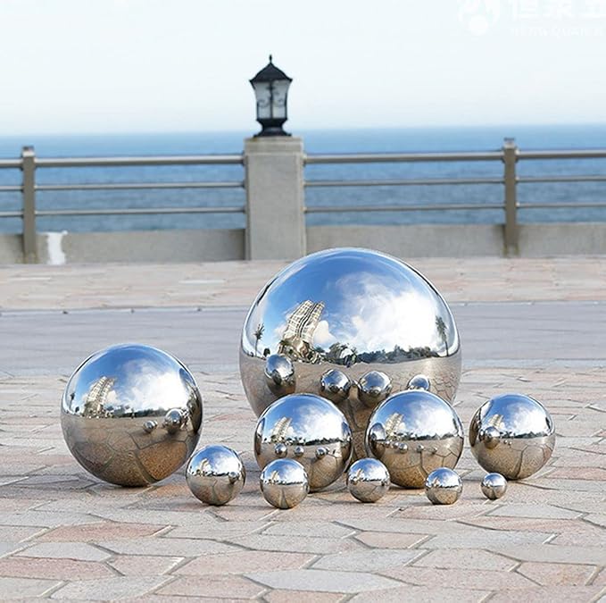 Nerien Gazing Ball, 3.9" Stainless Steel Garden Mirror Globe, Polished Ornament Sphere, Hollow Floating Reflective Hemisphere, for Home Outdoor Pond Housewarming Swimming Pool Decoration, Silver, 2pcs