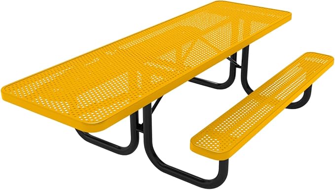 Coated Outdoor Furniture Heavy-Duty Portable ADA-Compliant Outdoor Picnic Table, Punched Steel Patio Dining Furniture Made in America (8ft Rectangular, One-Side Handicap, Textured Yellow)