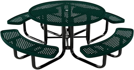 Coated Outdoor Furniture Heavy-Duty Portable Outdoor Kids Table with Umbrella Hole, Punched Steel Kids Picnic Table, Commercial-Grade, Made in America (46 In, Round, Childrens, Dark Green)
