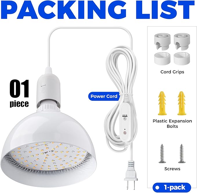 Barrina Hanging Grow Lights for Indoor Plants, 25W Full Spectrum, with Timer and 16.4FT Power Cord, Pendant Plant Lights for Indoor Growing, Large Tall Plant, Garden, Flowers, Greenhouse