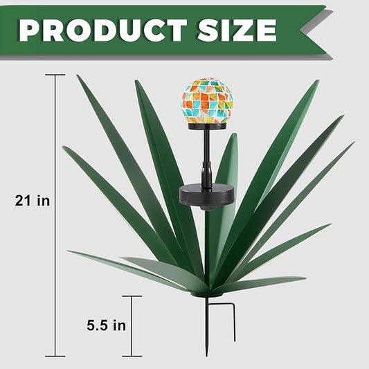 Enlarge Metal Plants Tequila Rustic Sculpture, Outdoor Patio Yard, Home Decor Hand Painted Agave Garden Statue, Outdoor Lawn Ornaments Yard Stakes for Mom Gift (1 Solar Green)