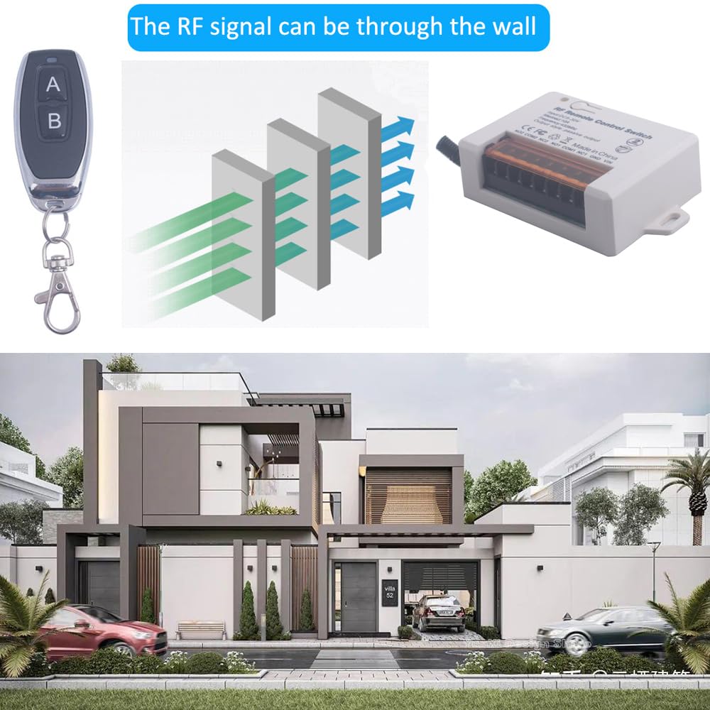 12V 24V 2 Channels Wireless Relay Remote Control Switch, RF 433Mhz DC 5V-30V Garage Door Opener Wireless Switch with Receiver 2 Transmitters, Easy to Terminal Wiring (2CH 2* Controller 433Mhz)