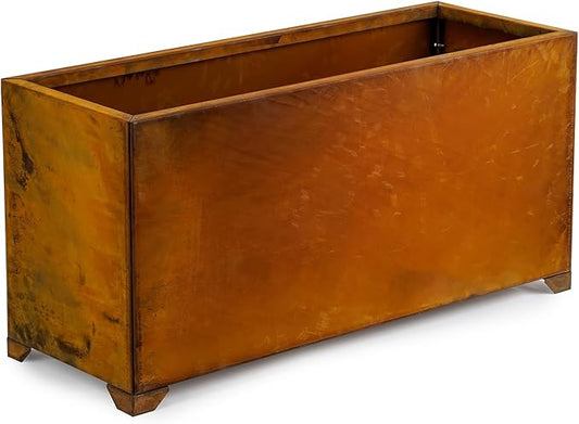 Stanbroil Corten Steel Planter Box for Outdoor Patio - 32 X10 X16 Inch Large Rectangular Metal Planter Box with Natural Rusty and Drainage Holes for Raising Flower, Plants
