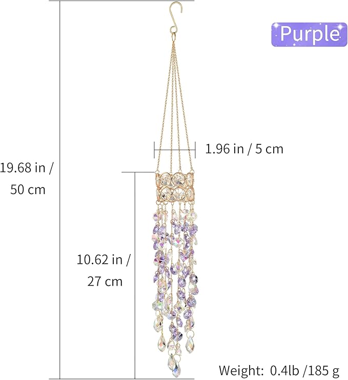 Hanging Window Garden Crystal Sun Catcher, Gold-Plated Sun Catcher for Indoor and Outdoor Decoration, Light Catcher, Party Crystals (Purple)