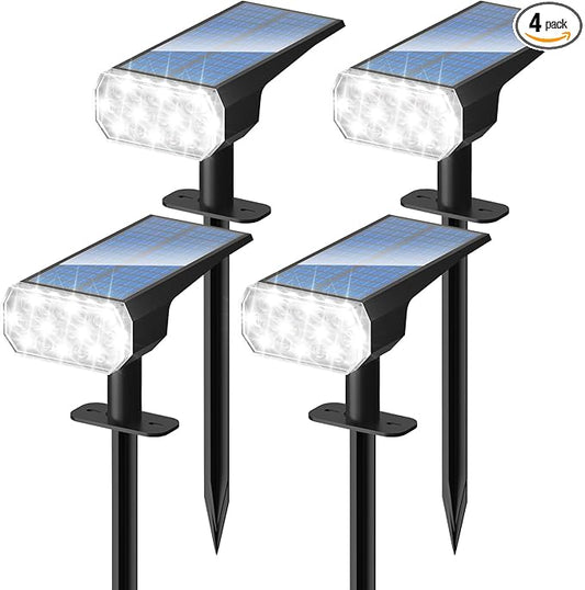 DINGLILIGHTING Solar Lights Outdoor Waterproof: IP65 Led Spot Light Decorations for Garden - 3 Lighting Modes Solar Powered for Yard - Dust to Dawn Uplighting Landscape Pathway Drive Patios 4PC White