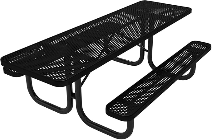 Coated Outdoor Furniture Heavy-Duty Portable ADA-Compliant Outdoor Picnic Table, Punched Steel Patio Dining Furniture Made in America (8ft Rectangular, Both-Side Handicap, Textured Black)
